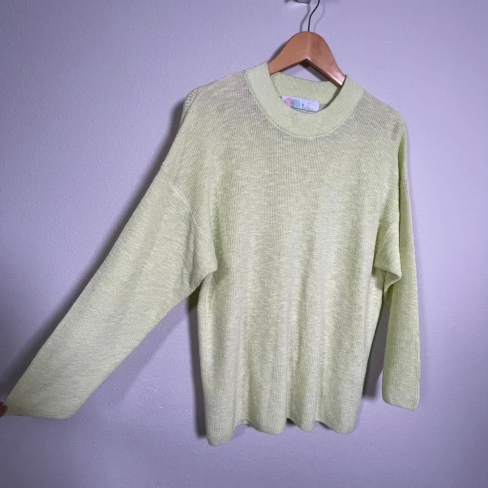 Free People FP Beach Sweater Malibu Surf Knit XS Lime Green Oversized Boho